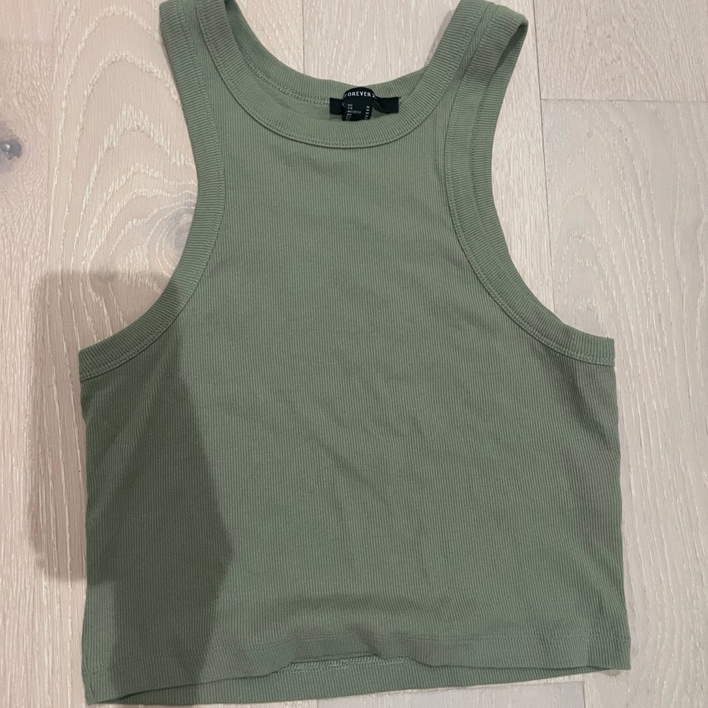 Forever 21 Green Fitted Crop Tank Top